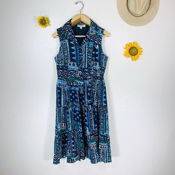 Norm Thompson Tribal Button Up Sleeves Collar Skater Dress Size Petite Small - Picture 5 of 10